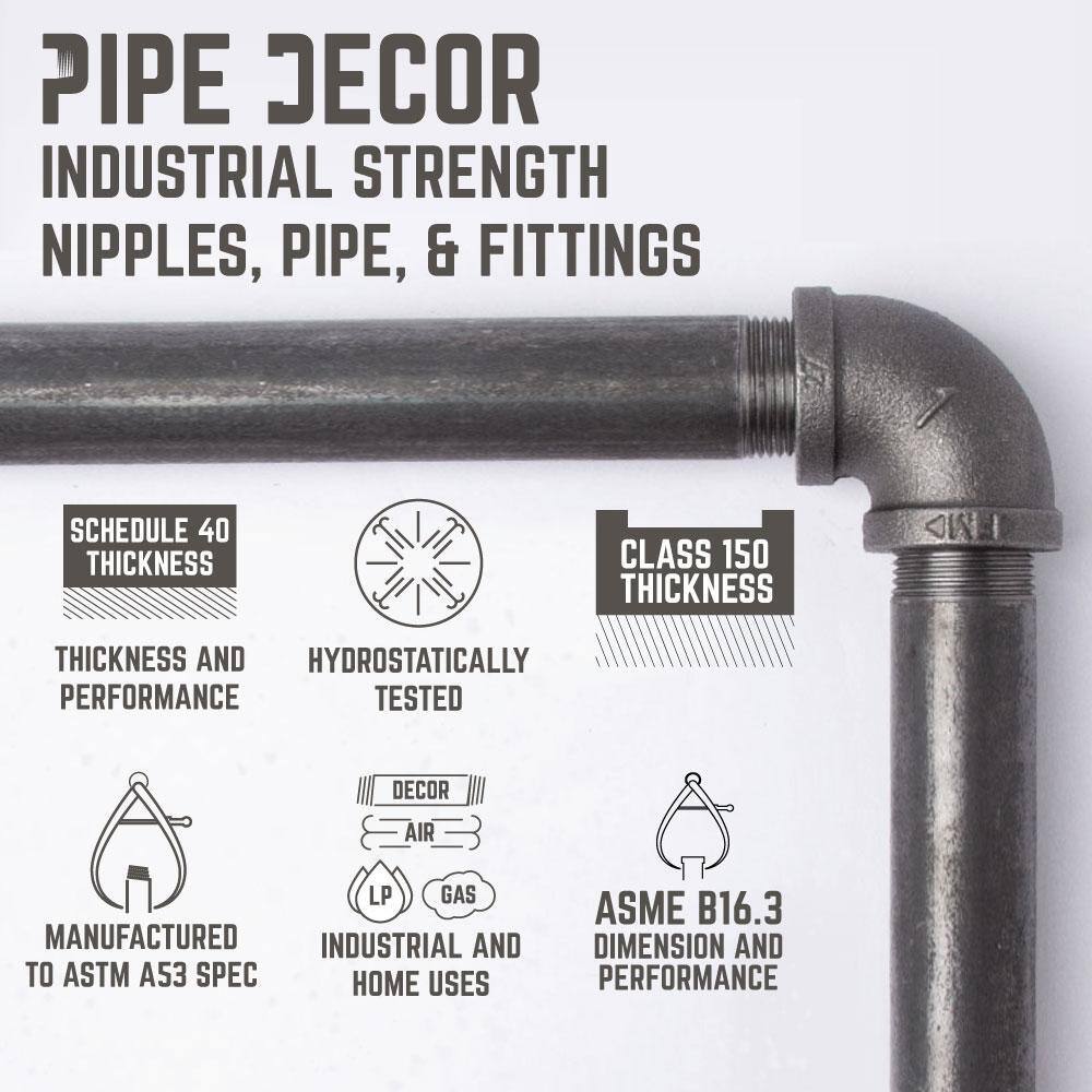 PIPE DECOR 365 PD4TIERFLMT 1 2 in. Black Steel Pipe 11.75 in. D x 72.5 in. H Floor Mounted 4-Tier Shelf Kit2