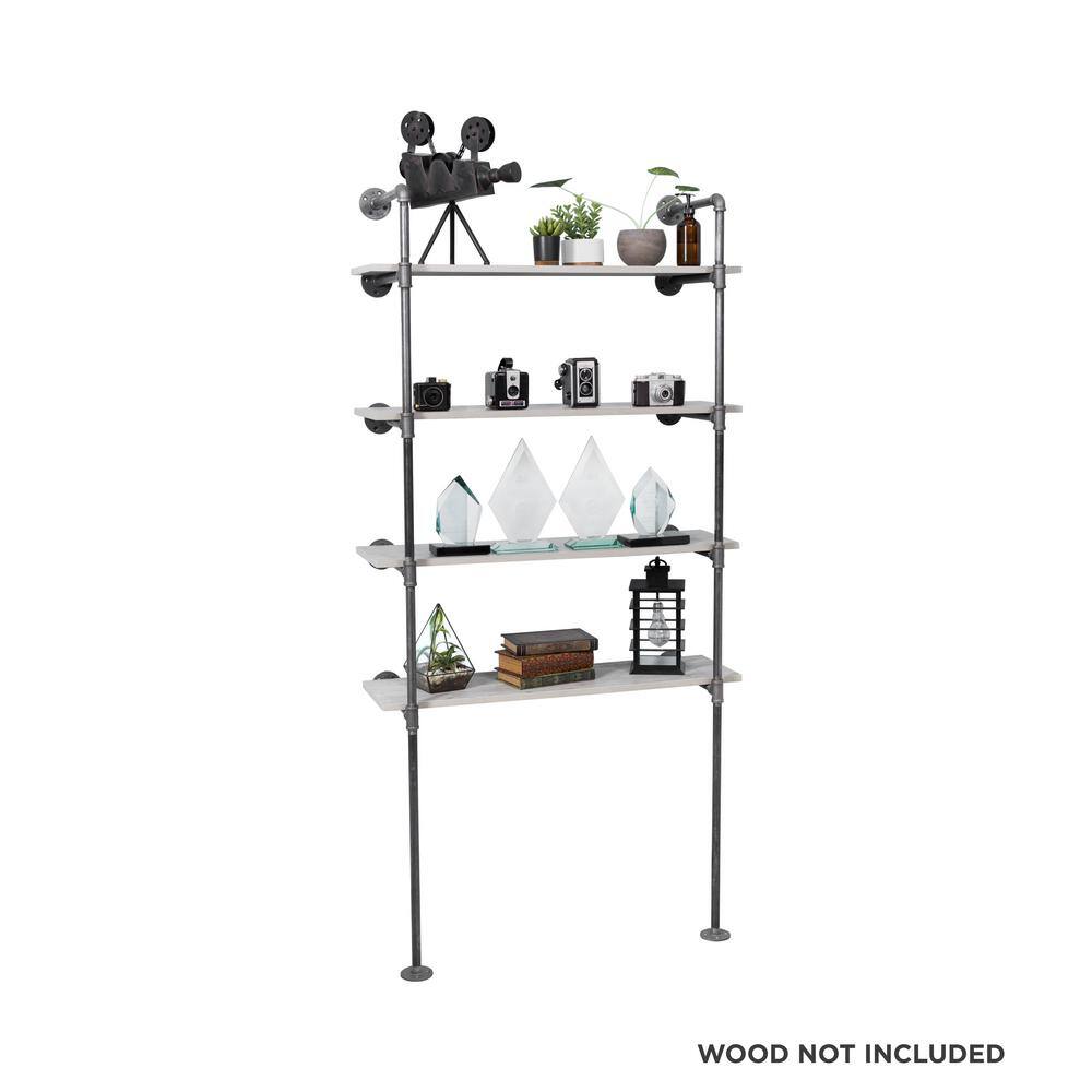 PIPE DECOR 365 PD4TIERFLMT 1 2 in. Black Steel Pipe 11.75 in. D x 72.5 in. H Floor Mounted 4-Tier Shelf Kit4