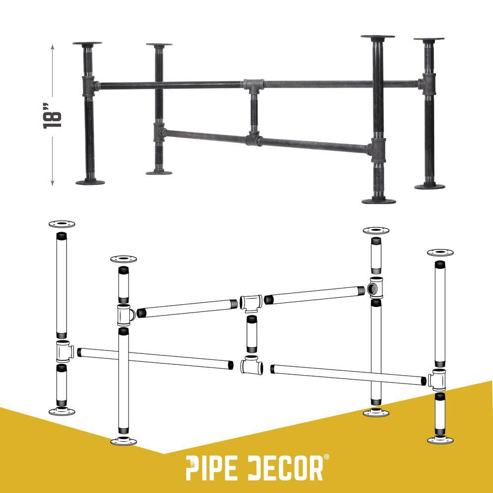 PIPE DECOR 365 PDCT20 3 4 in. x 3.5 ft. L x 18 in. H Black Steel Pipe Turnpike Design Coffee Table Kit3