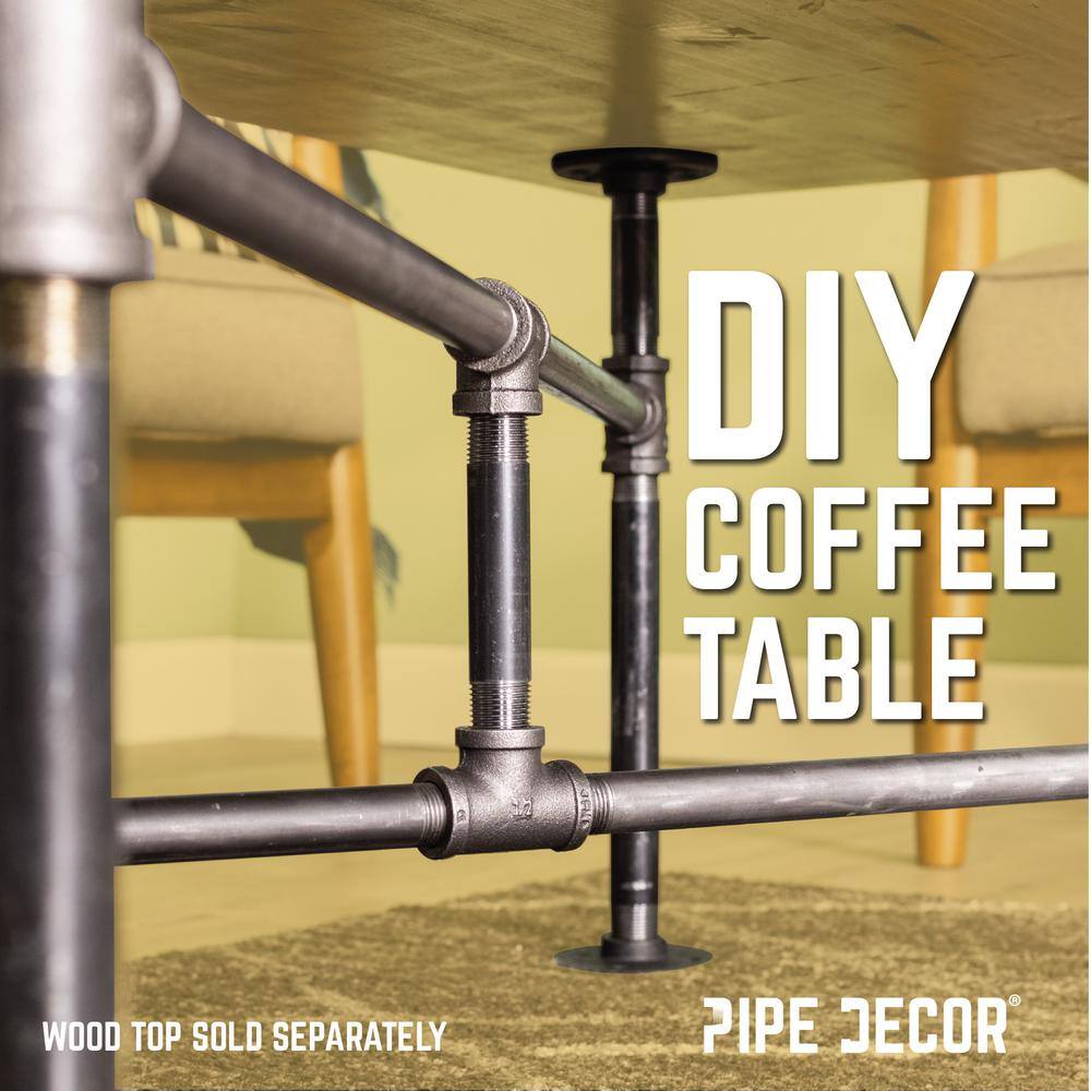 PIPE DECOR 365 PDCT20 3 4 in. x 3.5 ft. L x 18 in. H Black Steel Pipe Turnpike Design Coffee Table Kit7