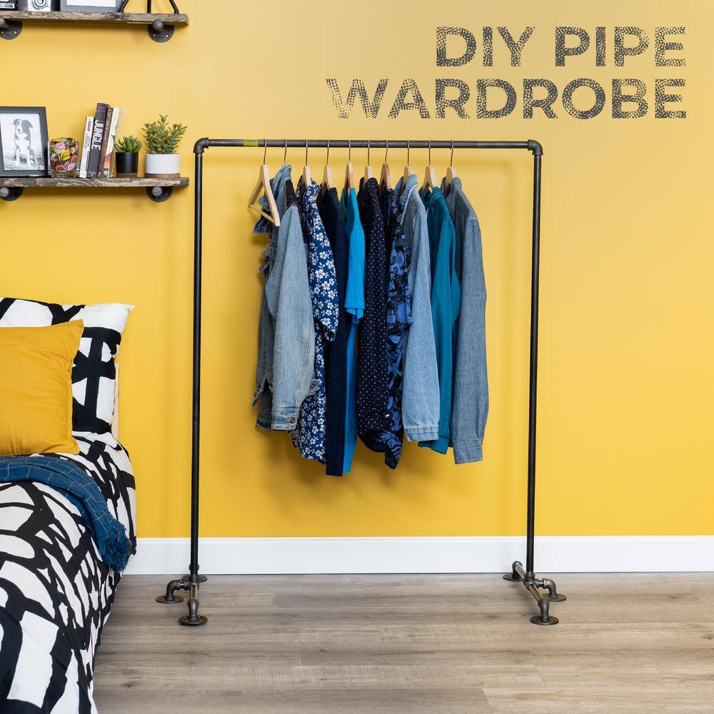 PIPE DECOR 365 PDFMW10 1 2 in. x 3.5 ft. L Black Pipe Freestanding Clothing Rack Kit3