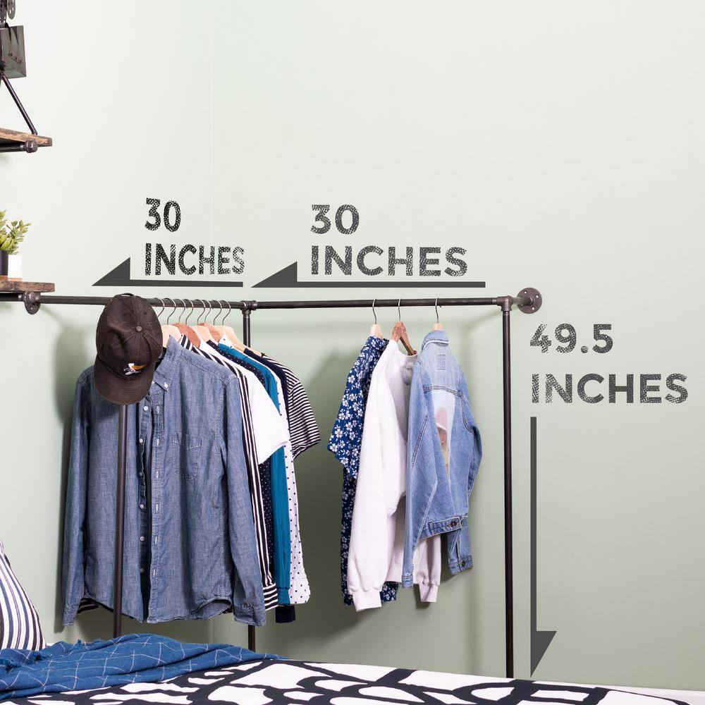 PIPE DECOR 365 PDFMW20 1 2 in. x 5 ft. L Black Pipe Corner Wall Mounted Clothing Rack Kit4