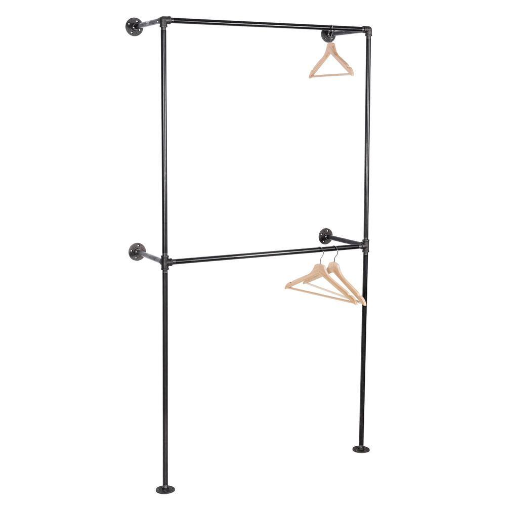 PIPE DECOR 365 PDFMW40 1 2 in. x 3.2 ft. L Black Pipe 2-Tier Wall Mounted Clothing Rack Kit PIPE DECOR 365 PDFMW40 1/2 in. x 3.2 ft. L Black Pipe 2-Tier Wall Mounted Clothing Rack Kit