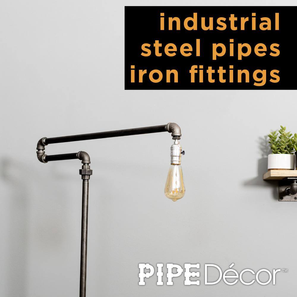 PIPE DECOR 365 PDLAMP61 2 in. Black Steel Pipe 56 in. H Extended Arm Floor Lamp Kit4