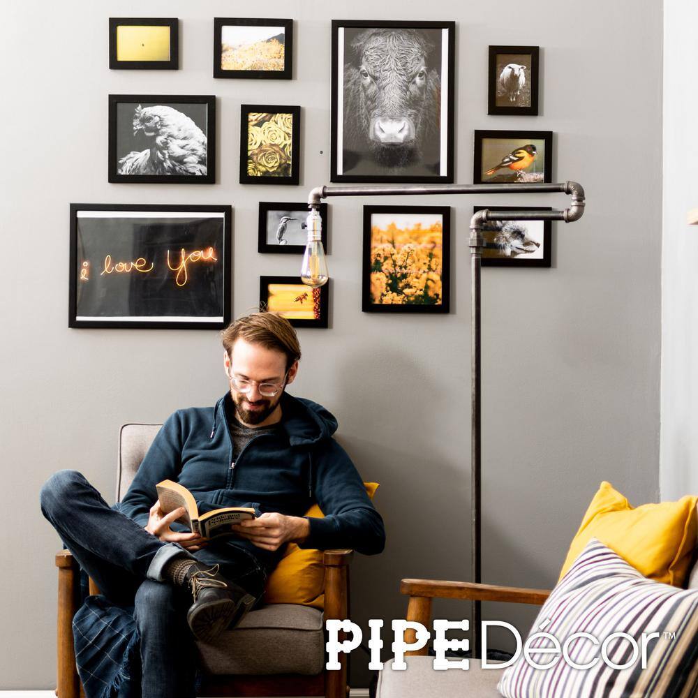 PIPE DECOR 365 PDLAMP61 2 in. Black Steel Pipe 56 in. H Extended Arm Floor Lamp Kit9