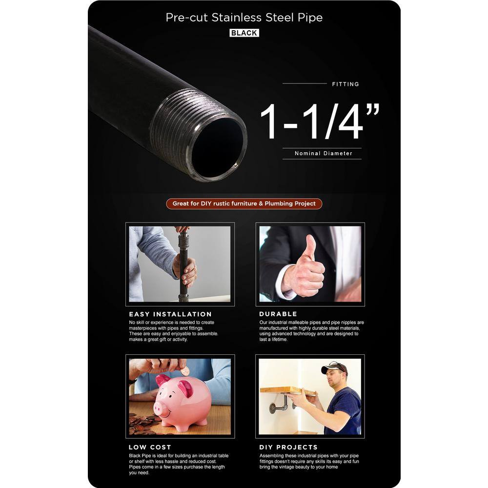 PLUMBFLEX 1124PBL-5 1-1 4 in. x 24 in. Black Steel Pipe (5-Pack)1