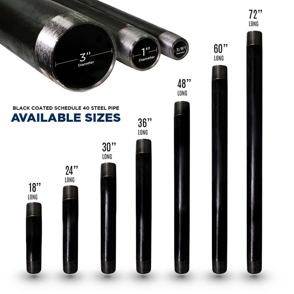 PLUMBFLEX 1124PBL-5 1-1 4 in. x 24 in. Black Steel Pipe (5-Pack)3