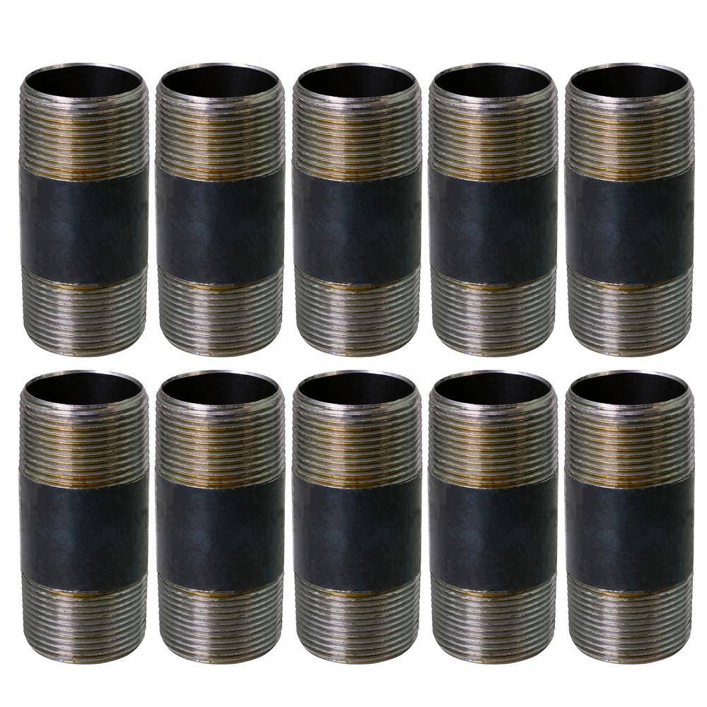 PLUMBFLEX 1560NPBL-10 Black Steel Pipe, 1-1 2 in. x 6 in. Nipple Fitting (10-Pack) PLUMBFLEX 1560NPBL-10 Black Steel Pipe, 1-1/2 in. x 6 in. Nipple Fitting (10-Pack)