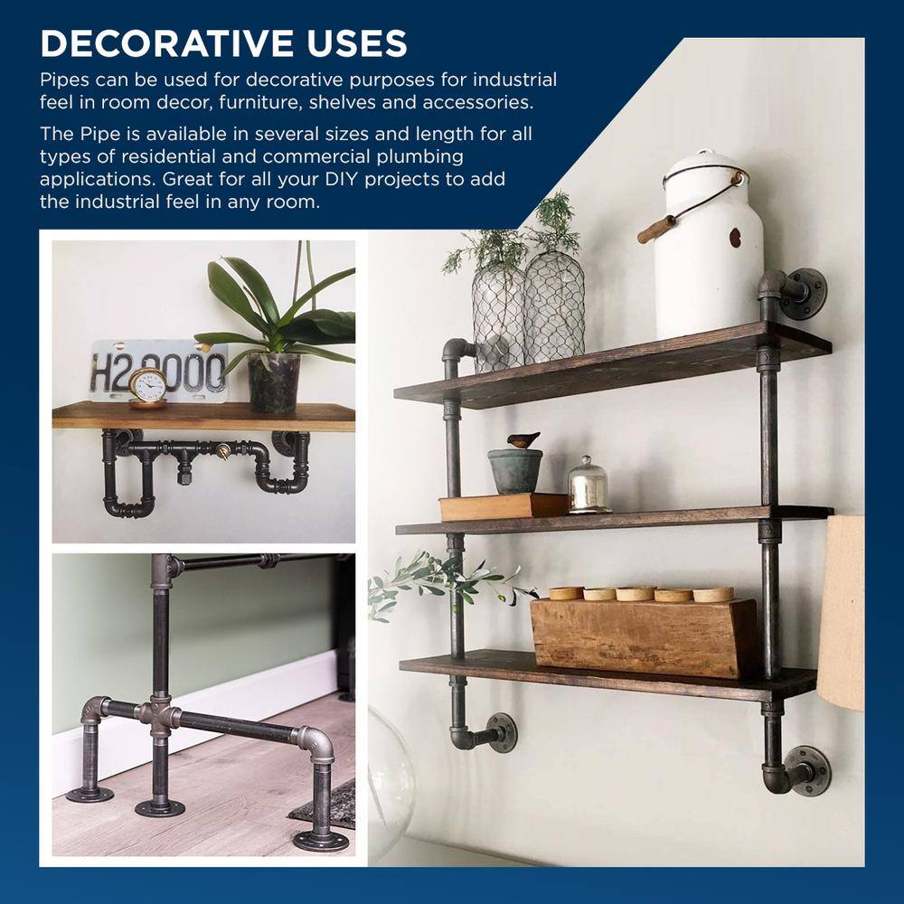 PLUMBFLEX 1560NPBL-10 Black Steel Pipe, 1-1 2 in. x 6 in. Nipple Fitting (10-Pack)7