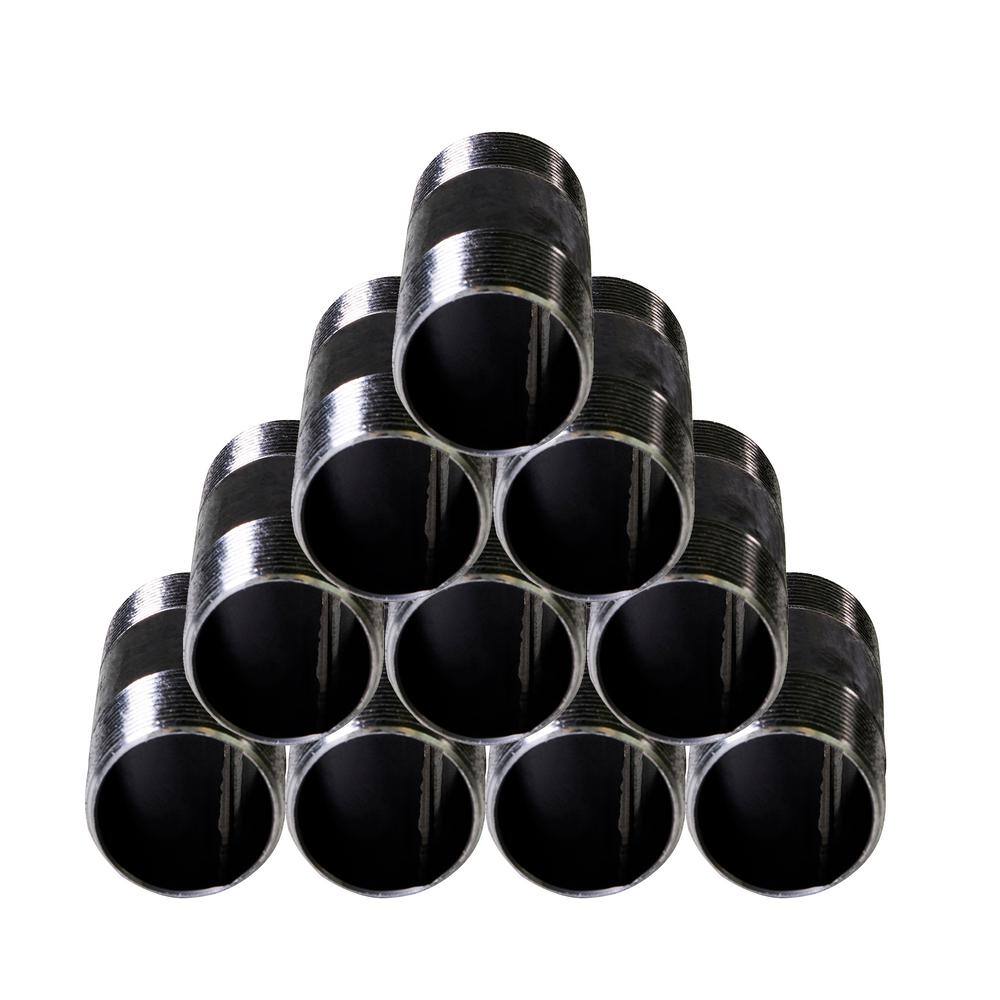 PLUMBFLEX 2060NPBL-10 Black Steel Pipe, 2 in. x 6 in. Nipple Fitting (Pack of 10)3