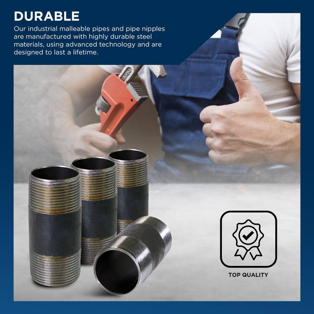 PLUMBFLEX 2060NPBL-10 Black Steel Pipe, 2 in. x 6 in. Nipple Fitting (Pack of 10)7