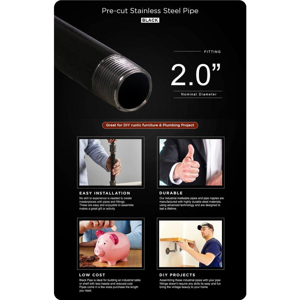 PLUMBFLEX 2060PBL-5 2 in. x 60 in. Black Steel Pipe (5-Pack)2