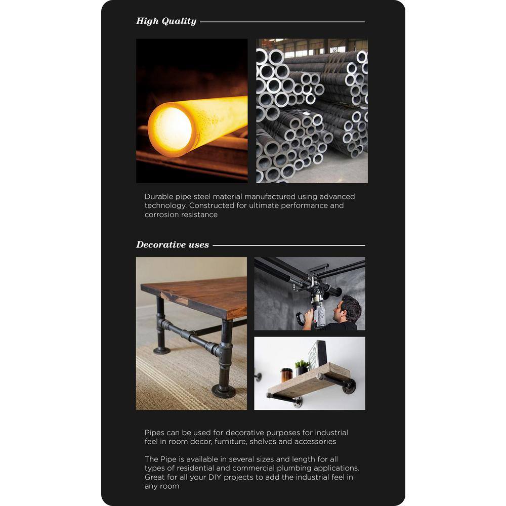 PLUMBFLEX 2060PBL-5 2 in. x 60 in. Black Steel Pipe (5-Pack)4