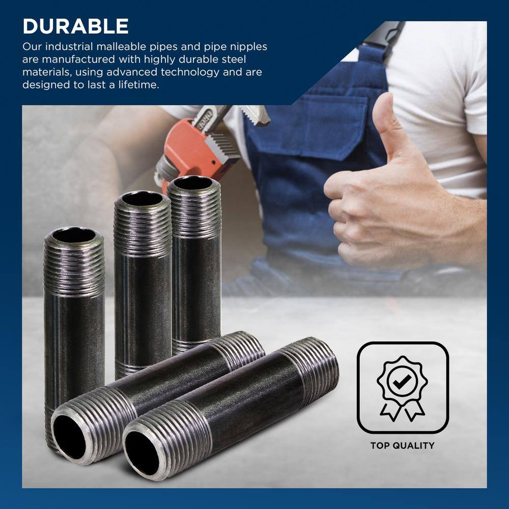 PLUMBFLEX 3012NPBL-4 Black Steel Pipe, 3 in. x 12 in. Nipple Fitting (4-Pack)12