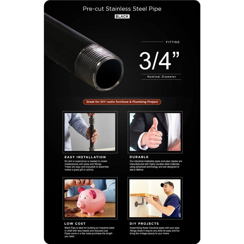 PLUMBFLEX 3472PBL-5 3 4 in. x 72 in. Black Steel Pipe (5-Pack)5