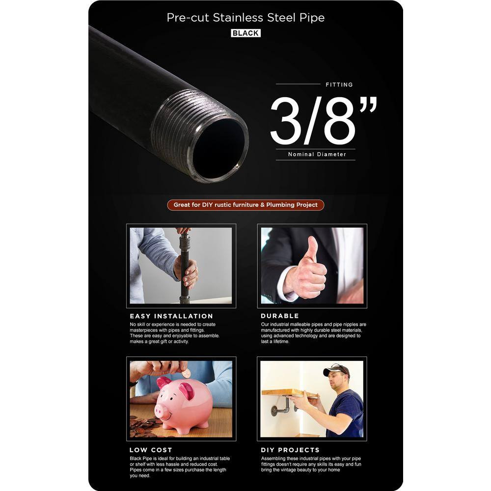PLUMBFLEX 3860PBL-5 3 8 in. x 60 in. Black Steel Pipe (5-Pack)1