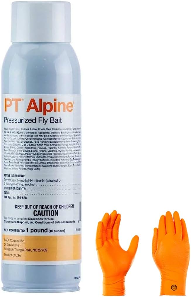 PT Alpine Pressurized Fly Bait - Fly Terminator Long-Lasting Fly Control Solution with Baiting Properties Includes USA Supply Protective Gloves USA Pest Identification Card PT Alpine Pressurized Fly Bait - Fly Terminator Long-Lasting Fly Control Solution with Baiting Properties Includes USA Supply Protective Gloves USA Pest Identification Card