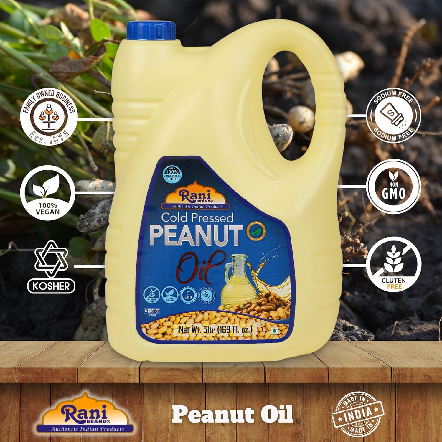 Rani Peanut Oil 169 Ounce (5 Liter) Cold Pressed 100% Natural NON-GMO Kosher Vegan Gluten Free6