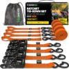 Rhino USA Ratchet Straps Heavy Duty Kit (4-Pack) - 1.6 Inch x 8 Feet (5,208lb Break Strength) - Ultimate Tie Down Straps with Safety S Hooks for Trucks, ATV, UTV, Motorcycle, Cargo & More - Orange