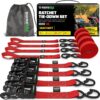 Rhino USA Ratchet Straps Heavy Duty Kit (4-Pack) - 1.6 Inch x 8 Feet (5,208lb Break Strength) - Ultimate Tie Down Straps with Safety S Hooks for Trucks, ATV, UTV, Motorcycle, Cargo & More - Red
