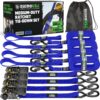 Rhino USA Ratchet Straps Tie Downs (4-Pack) - 1 Inch x 15 Feet (1,823lb Break Strength) - Ultimate Tie Down Straps with Safety S Hooks - for Trucks, Cargo, Moving, Appliances - Blue