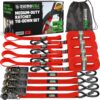 Rhino USA Ratchet Straps Tie Downs (4-Pack) - 1 Inch x 15 Feet (1,823lb Break Strength) - Ultimate Tie Down Straps with Safety S Hooks - for Trucks, Cargo, Moving, Appliances - Red