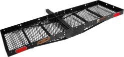 Rockland Steel Foldable Cargo Carrier with Reflectors, 750 LBS Capacity, 60 x 20 x 2.5, Hitch Mount for 2 Receivers, Compatible with Class III & IV, Folding Tray Hitch Basket for Cars SUVS Vans