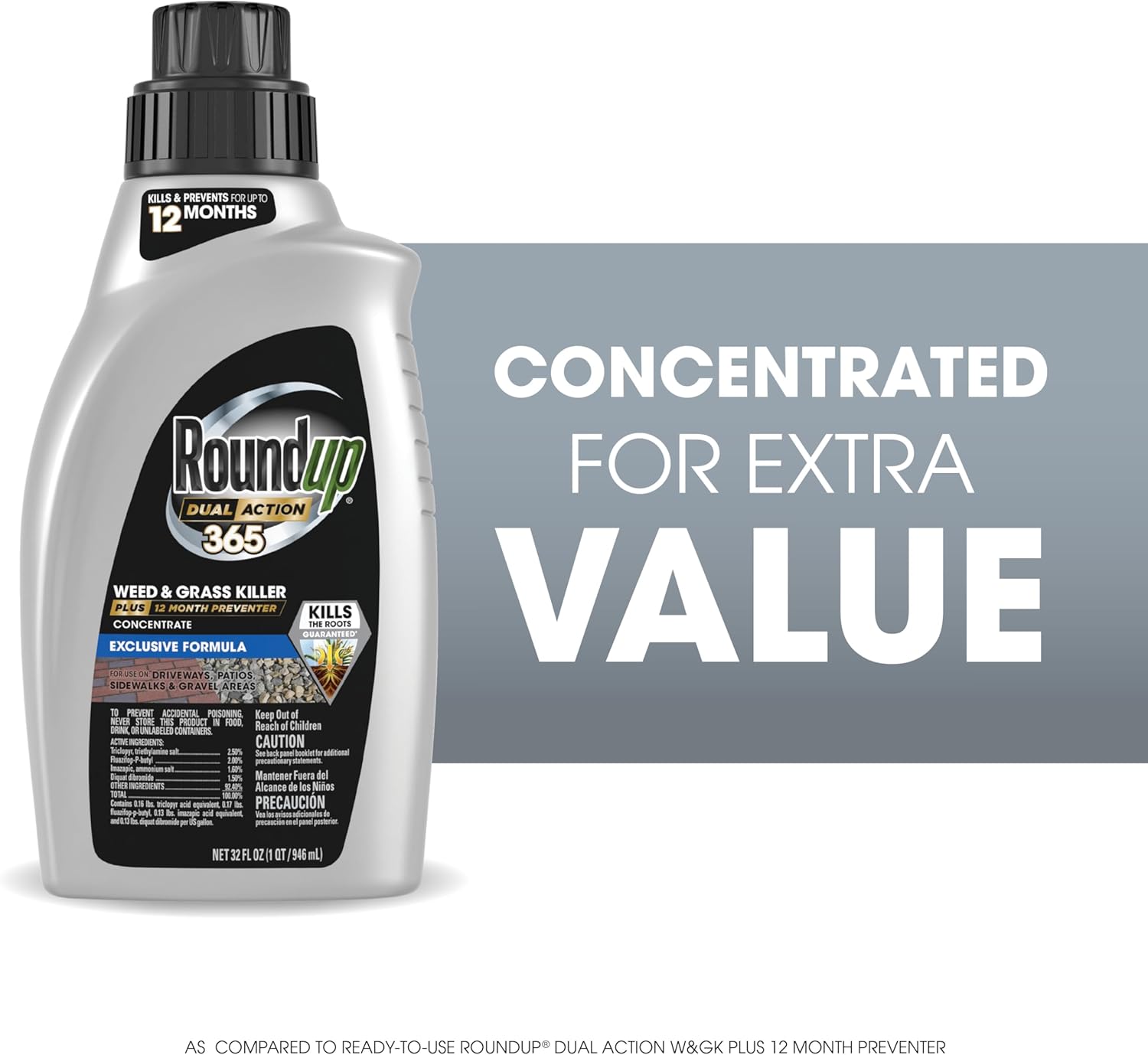 Roundup Dual Action 365 Weed & Grass Killer Plus 12 Month Preventer Concentrate, Kills & Prevents for up to 1 Year, 32 fl.oz.1