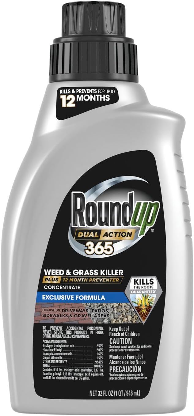 Roundup Dual Action 365 Weed & Grass Killer Plus 12 Month Preventer Concentrate, Kills & Prevents for up to 1 Year, 32 fl.oz. Roundup Dual Action 365 Weed & Grass Killer Plus 12 Month Preventer Concentrate, Kills & Prevents for up to 1 Year, 32 fl.oz.
