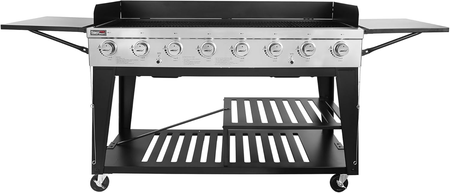 Royal Gourmet 8-Burner Gas Grill, 104,000 BTU Liquid Propane Grill, Independently Controlled Dual Systems, Outdoor Party or Backyard BBQ, Black Royal Gourmet 8-Burner Gas Grill, 104,000 BTU Liquid Propane Grill, Independently Controlled Dual Systems, Outdoor Party or Backyard BBQ, Black