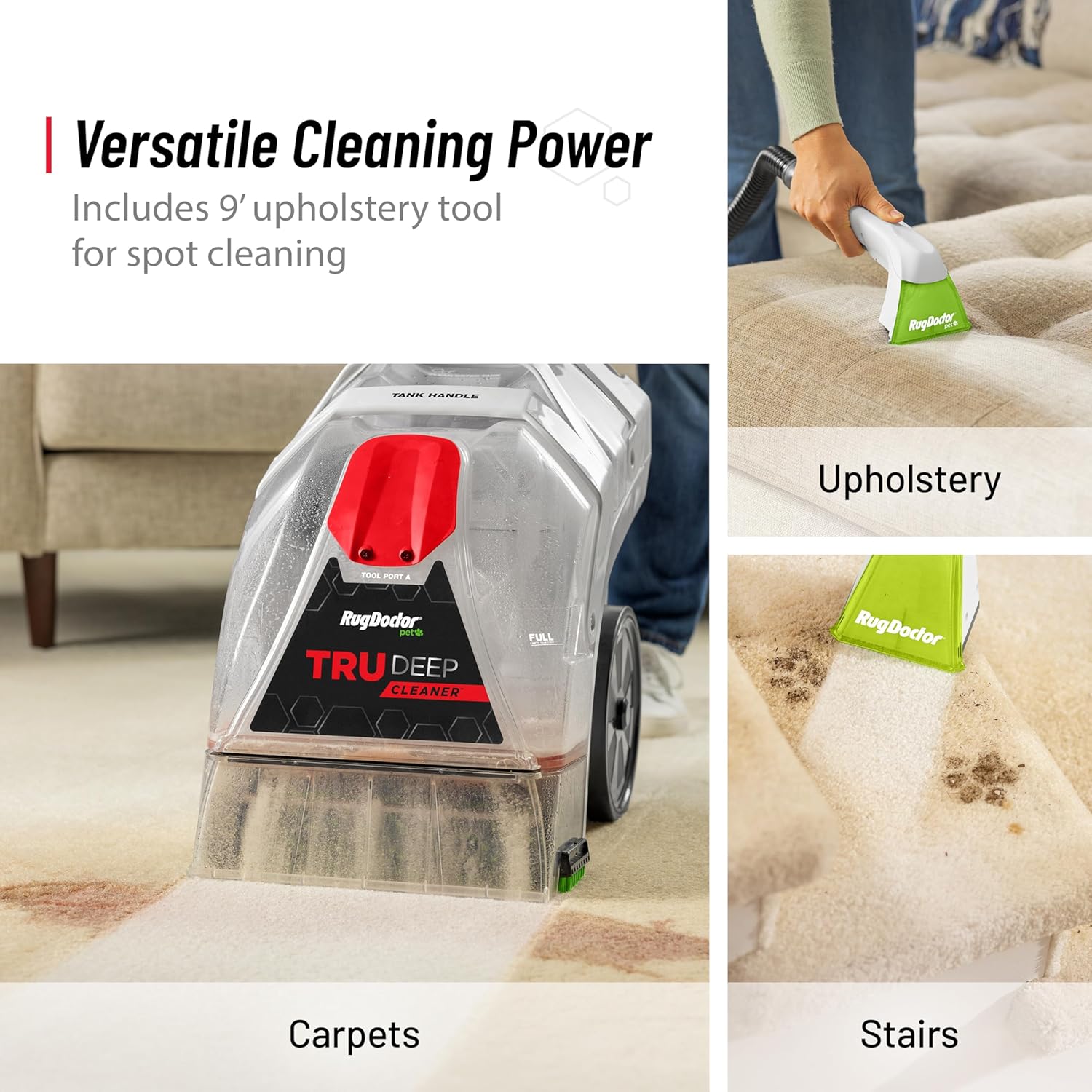 Rug Doctor Pet TruDeep Carpet Cleaner, Pet Upholstery Tool, Best-In-Class Suction Power, Dual Brush Cross-Action Technology for One-Pass Cleaning7