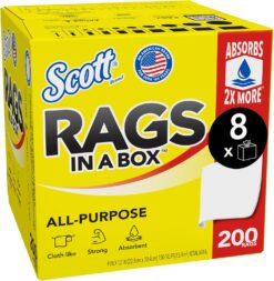 Scott® Rags In A Box™ (75260), All-Purpose Towels, Large 9"x12" Paper Towel, Pop-Up Box (8 Boxes of 200 Sheets, 1,600 Sheet Total)
