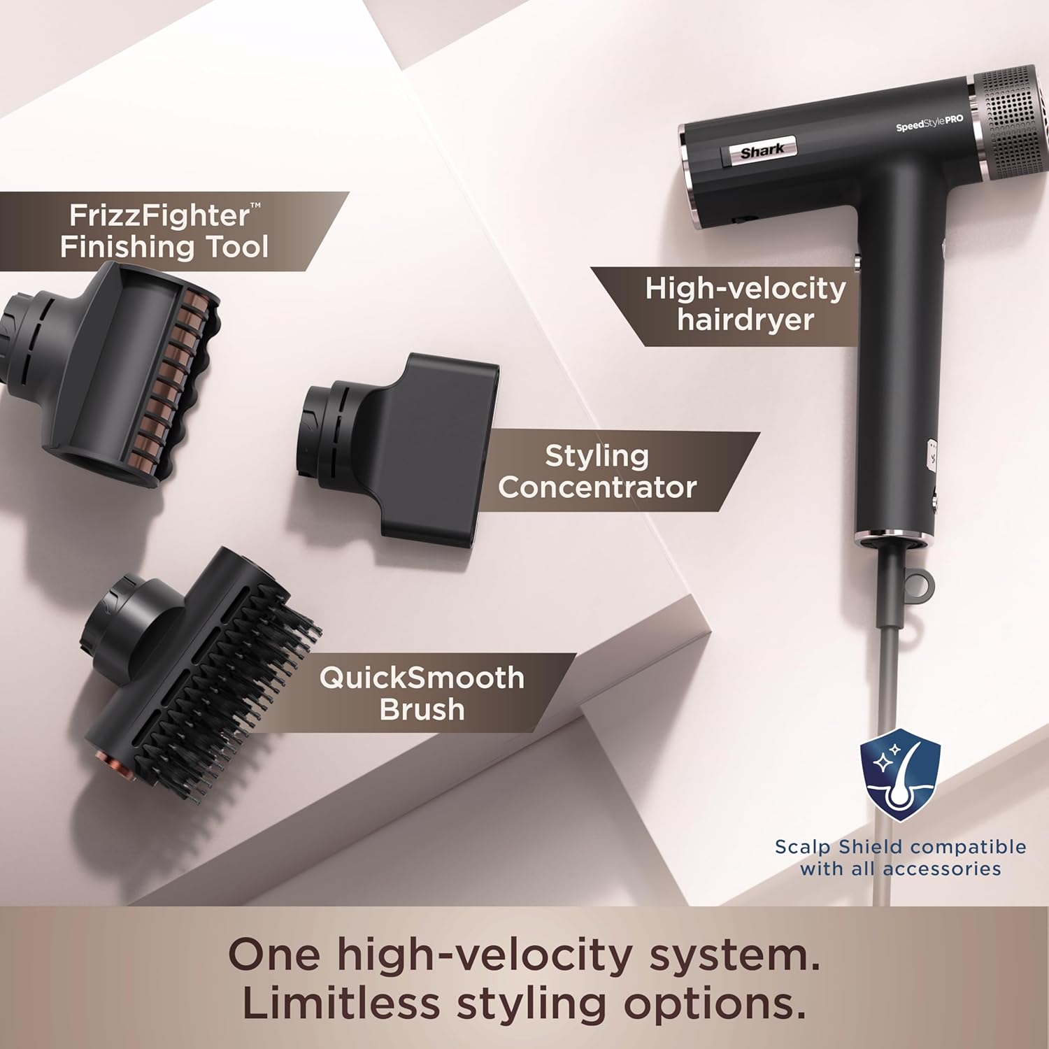 Shark SpeedStyle Pro Professional Performance High-Velocity Hair Dryer System with Scalp Shield and IQ Speed Styling & Drying Suite, Straight and Wavy Hair, Lightweight, Ionic, No Heat Damage, HD7313