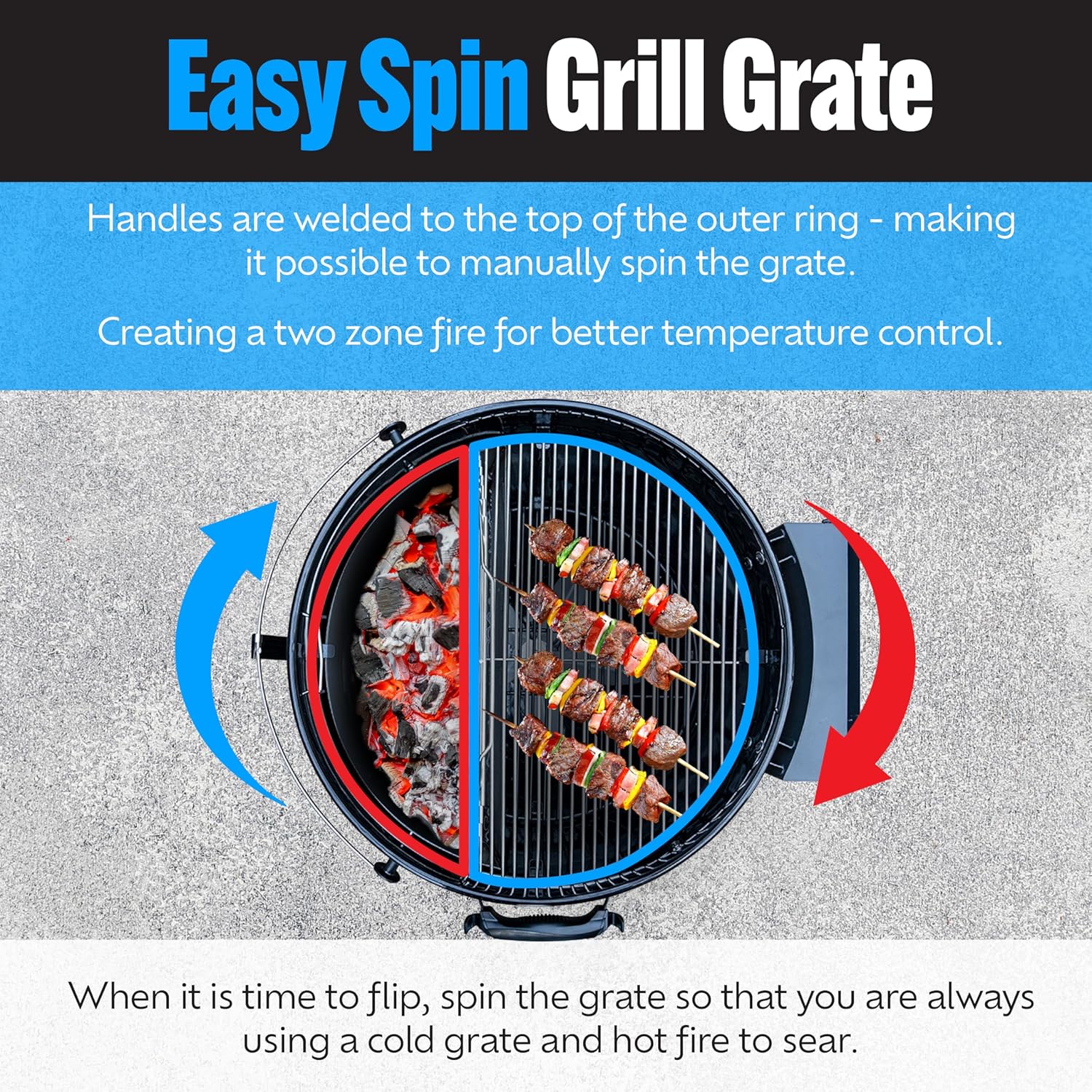 SnS Grills Original Kettle Charcoal Grill with Patented Slow 'N Sear Deluxe Insert and EasySpin Grate for Two-Zone Cooking, Low ‘N Slow Smoking and BBQing - Black 22-Inch9
