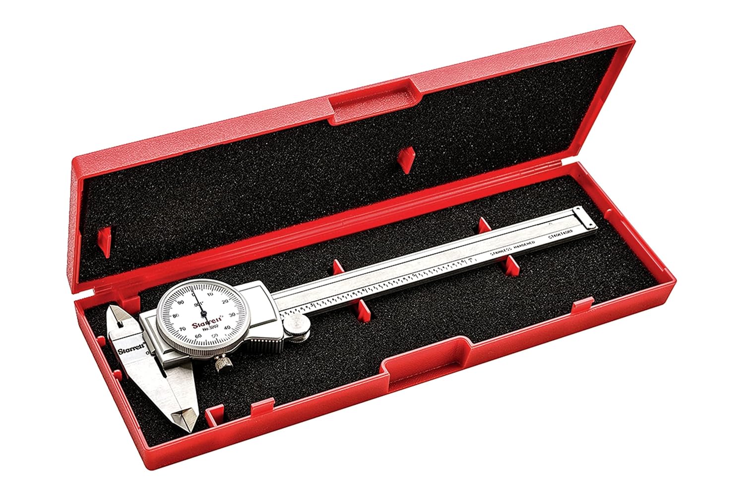 Starrett Dial Caliper with Adjustable Bezel and Fitted Case - White Face, 0-6 Range, -0.001 Accuracy, .001 Graduation - 3202-61
