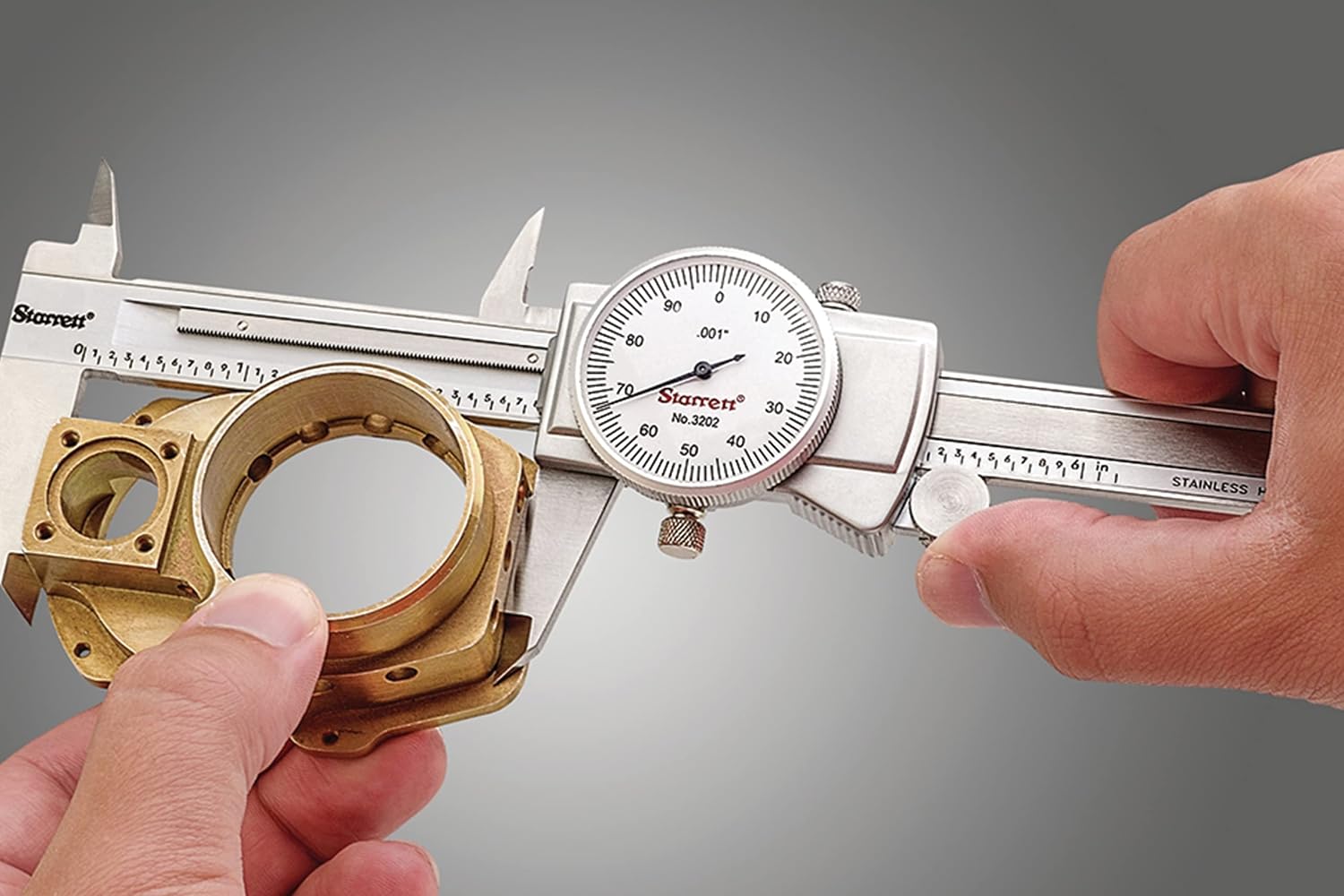 Starrett Dial Caliper with Adjustable Bezel and Fitted Case - White Face, 0-6 Range, -0.001 Accuracy, .001 Graduation - 3202-64