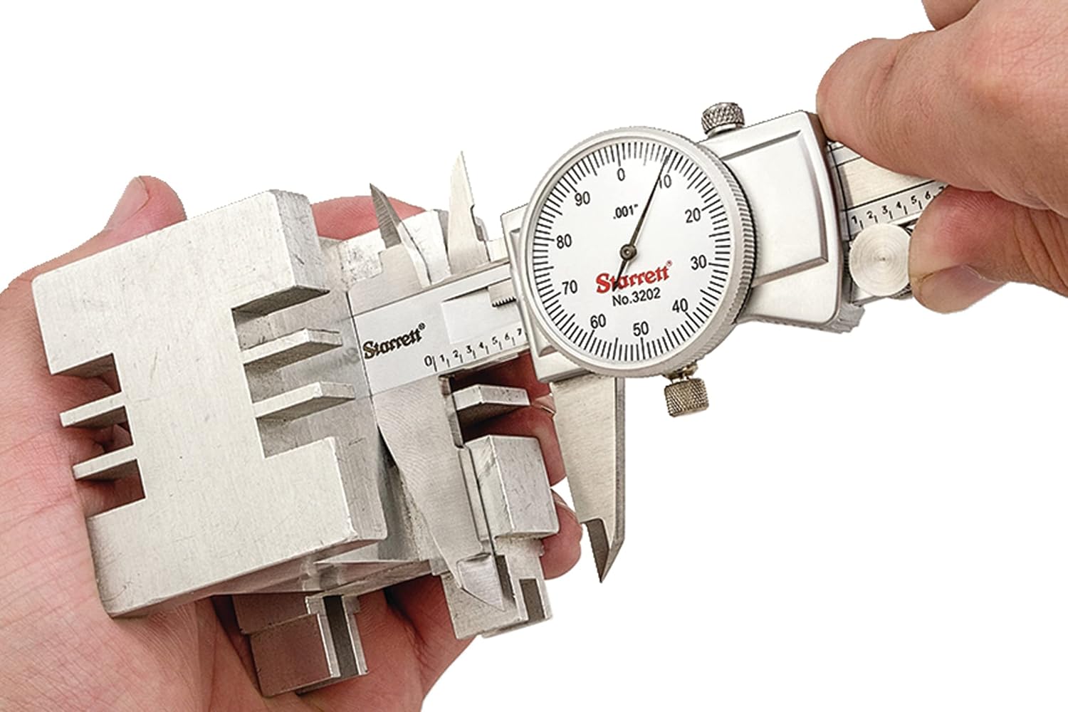 Starrett Dial Caliper with Adjustable Bezel and Fitted Case - White Face, 0-6 Range, -0.001 Accuracy, .001 Graduation - 3202-66