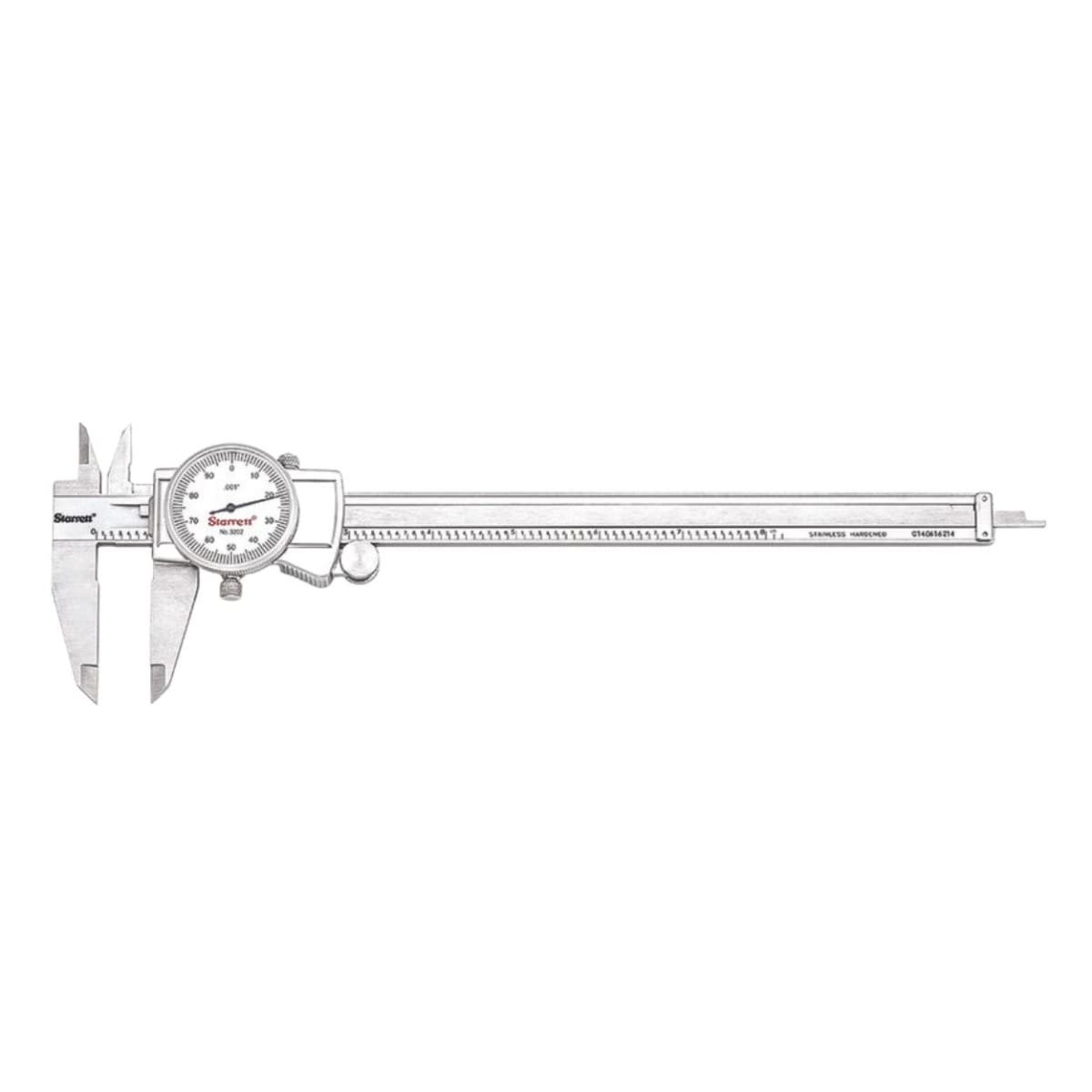 Starrett Dial Caliper with Adjustable Bezel and Fitted Case - White Face, 0-8 Range, -0.001 Accuracy, .001 Graduation - 3202-8 Starrett Dial Caliper with Adjustable Bezel and Fitted Case - White Face, 0-8" Range, -0.001" Accuracy, .001" Graduation - 3202-8