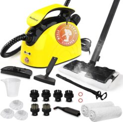 Waitbird Steam Cleaner, Multipurpose Powerful Steamer with 21 Accessories, 248°F High-Temperature Steam for Floors, Grout, Tiles, Carpet, Cars - Portable 1.08L Tank, Child Lock, Chemical-Free Cleaning (Yellow)
