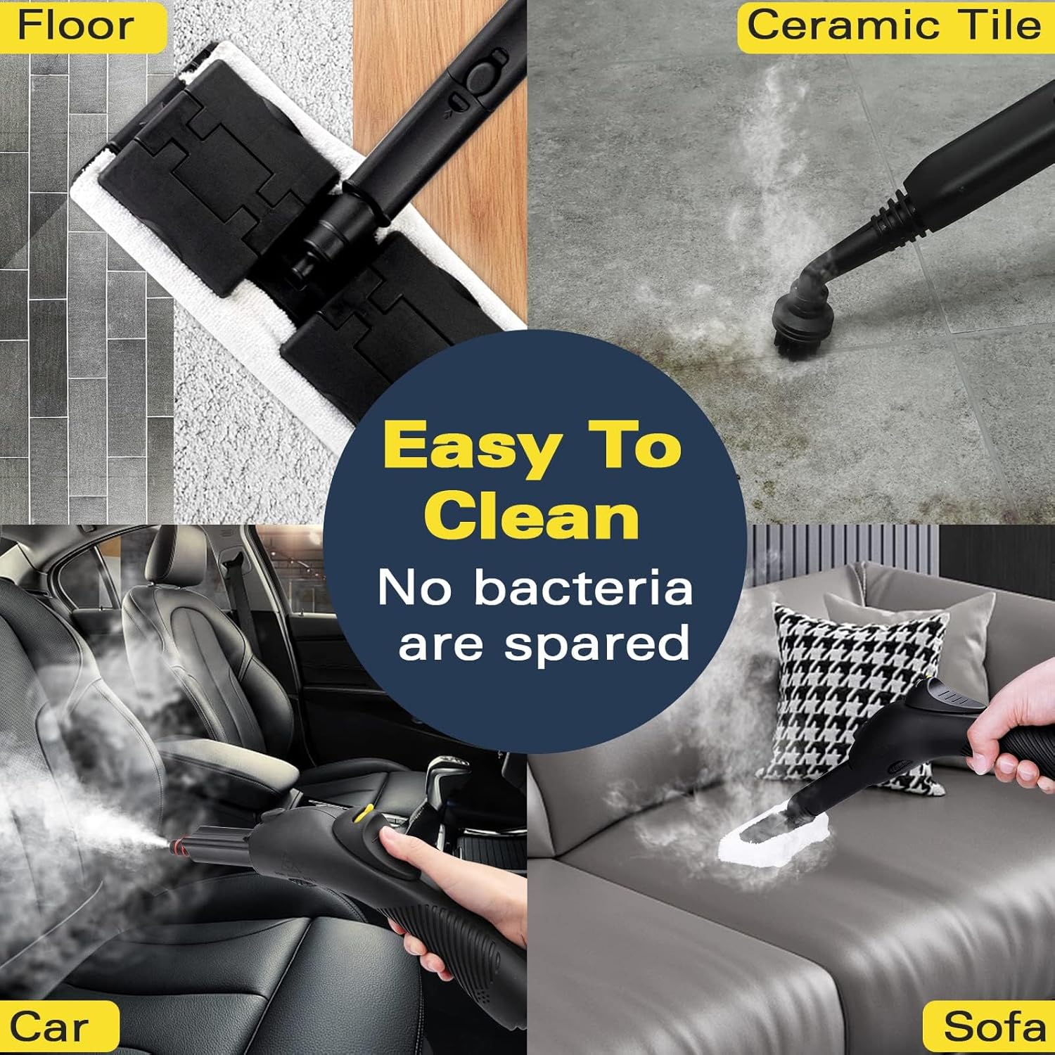 Steam Cleaner, Multipurpose Powerful Steamer with 21 Accessories, 248°F High-Temperature Steam for Floors, Grout, Tiles, Carpet, Cars - Portable 1.08L Tank, Child Lock, Chemical-Free Cleaning (Yellow)11