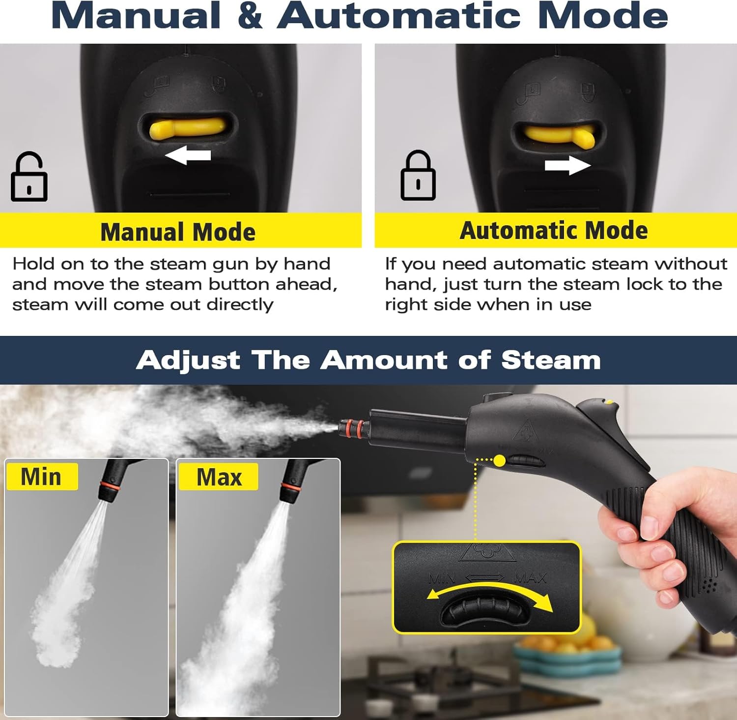 Steam Cleaner, Multipurpose Powerful Steamer with 21 Accessories, 248°F High-Temperature Steam for Floors, Grout, Tiles, Carpet, Cars - Portable 1.08L Tank, Child Lock, Chemical-Free Cleaning (Yellow)6