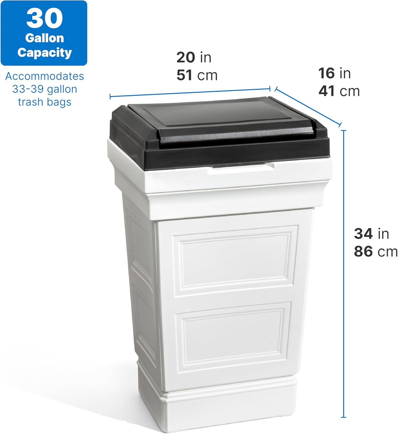 Step2 Atherton Large Garbage Container, Indoor Outdoor Trash Can with Lid, Weather Resistant, Made of Durable Plastic, Weather-Resistant, Classic White6