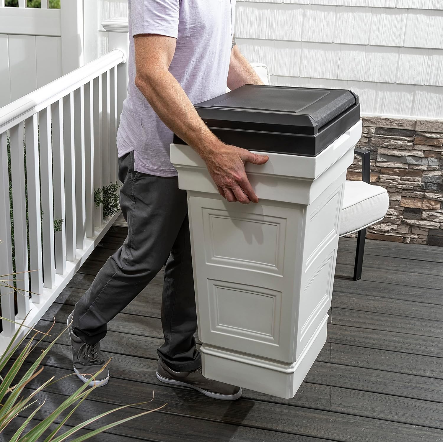 Step2 Atherton Large Garbage Container, Indoor Outdoor Trash Can with Lid, Weather Resistant, Made of Durable Plastic, Weather-Resistant, Classic White7