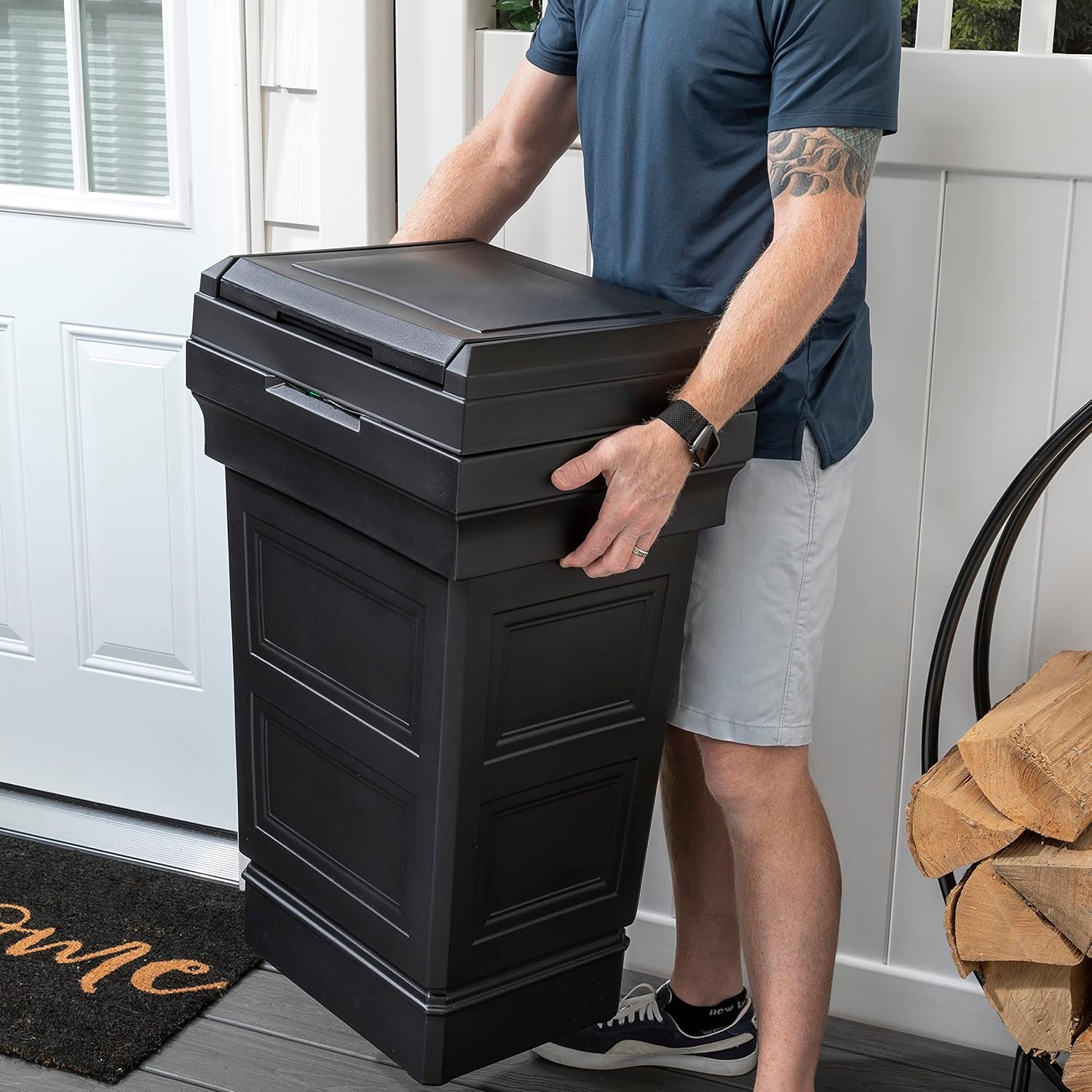 Step2 Atherton Large Garbage Container, Indoor Outdoor Trash Can with Lid, Weather Resistant, Made of Durable Plastic, Weather-Resistant, Onyx Black9