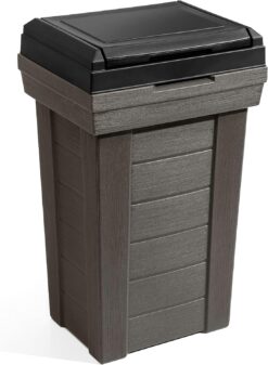 Step2 Lakewood Garbage Container - Dark Cedar - Indoor/Outdoor Refuse Container - Large Capacity Garbage Receptacle - Decorative Trash Can with Lid - Ideal for Patio, Kitchen, Pool Storage and More