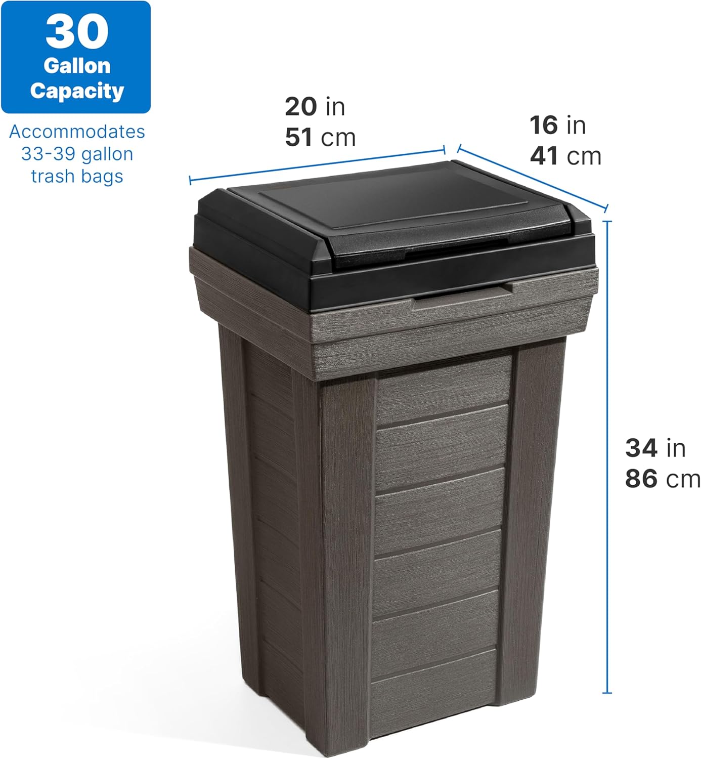 Step2 Lakewood Garbage Container - Dark Cedar - Indoor Outdoor Refuse Container - Large Capacity Garbage Receptacle - Decorative Trash Can with Lid - Ideal for Patio, Kitchen, Pool Storage and More11