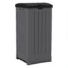 Suncast Trash Hideaway 39 Gallon Outdoor Trash Can Patio or Deck Waste Bin with Latching Lid, Liquid Tray, Handles, and Trash Bag Holder, Peppercorn