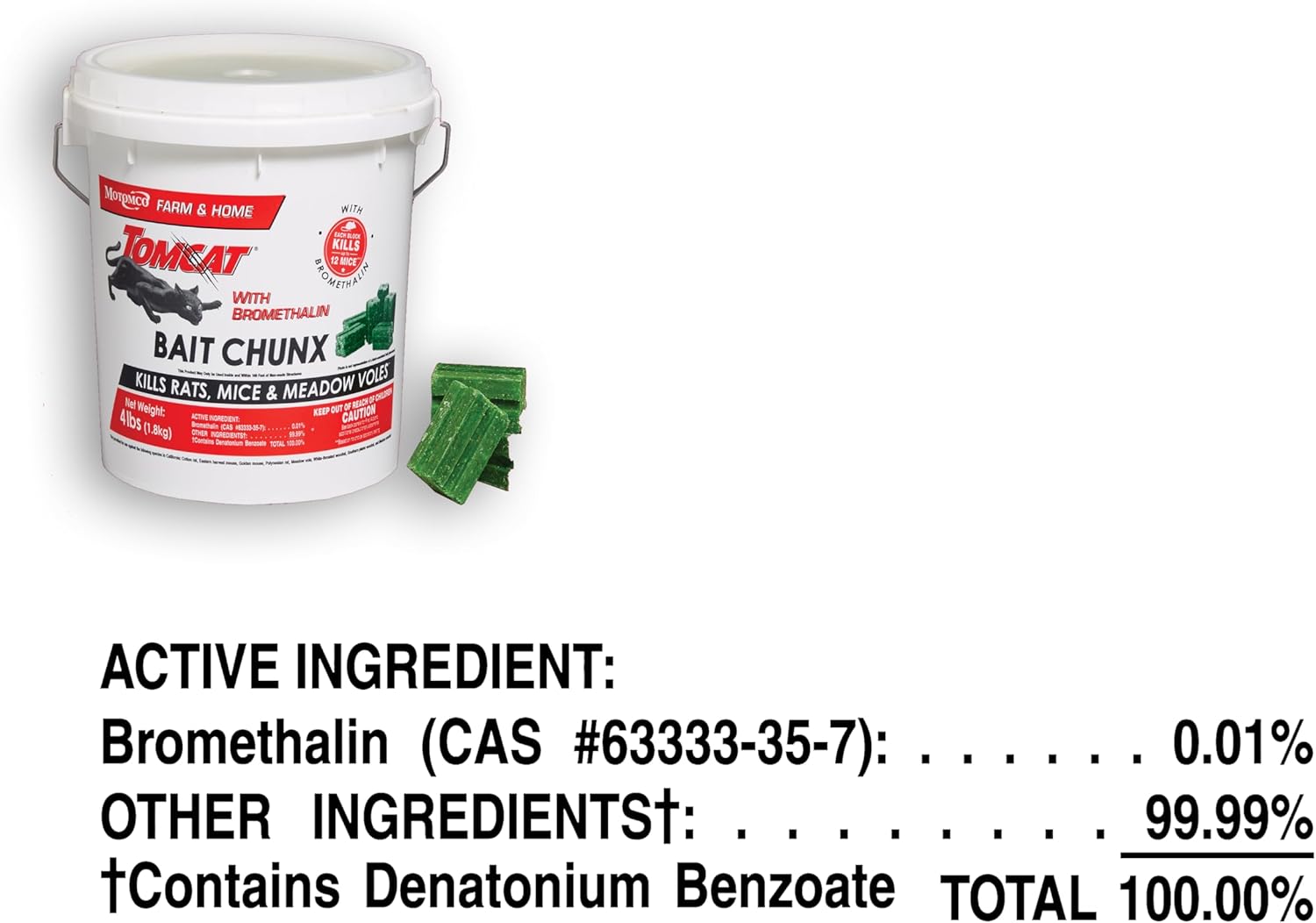 Tomcat with Bromethalin Bait Chunx Pail, Rat and Mice Control for Agricultural Use and Professional Applicators, 4 lbs.1