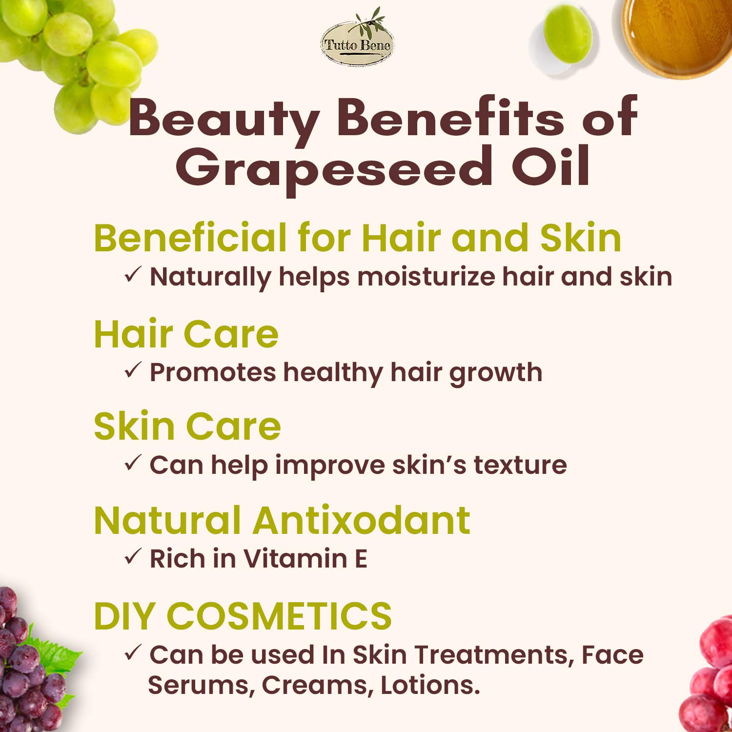 Tutto Bene Premium Quality Grapeseed Oil - 1 Gallon (128 ounces), for Cooking With 0% Trans Fat for Healthy Living - Cholesterol Free - High in Antioxidants and Vitamin E0