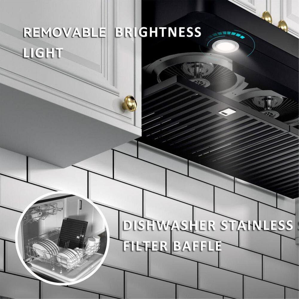 VIKIO C01-36-BSS 36 in. 900 CFM Ducted Under Cabinet Range Hood in Black Stainless Steel with 2 -Way Venting and LED2